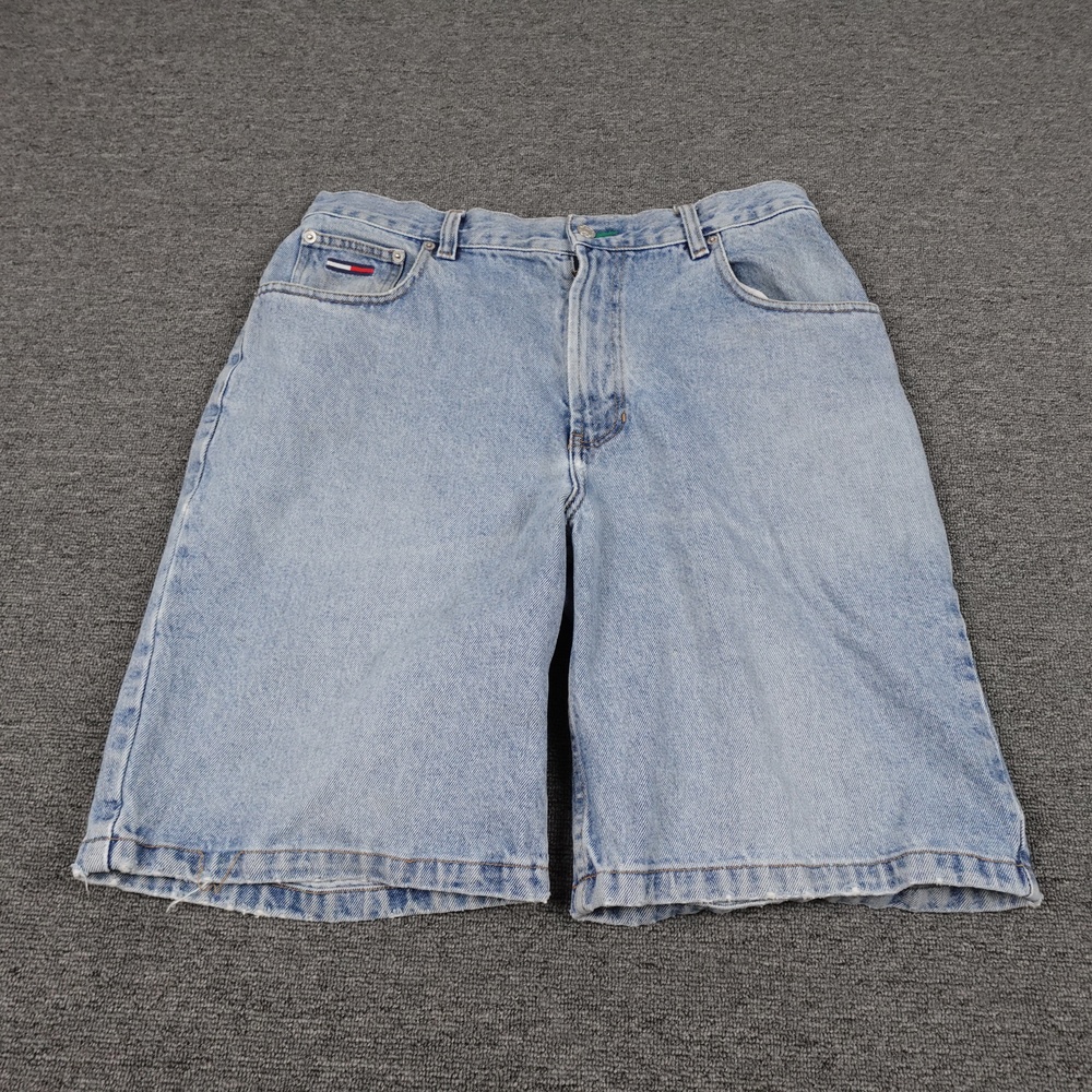 Vintage Tommy Jeans Shorts Mens 34 Blue Denim Bermuda Relaxed Fit Baggy Y2K